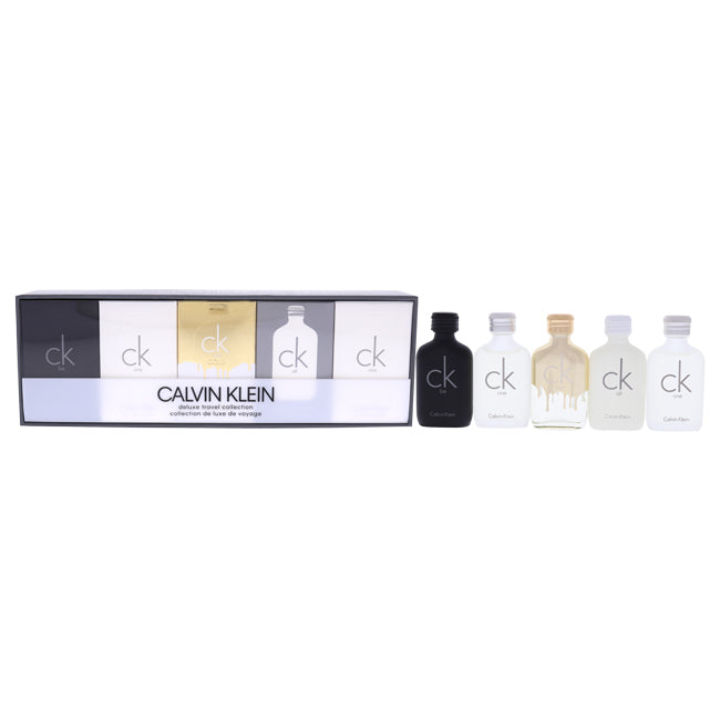 Calvin Klein Deluxe Travel Collection by Calvin Klein for Unisex - 5 Pc Gift Set 2 X 0.33oz Ck One EDT Splash, 0.33oz Ck All EDT Splash, 0.33oz Ck One Gold EDT Splash, 0.33oz Ck Be EDT Splash