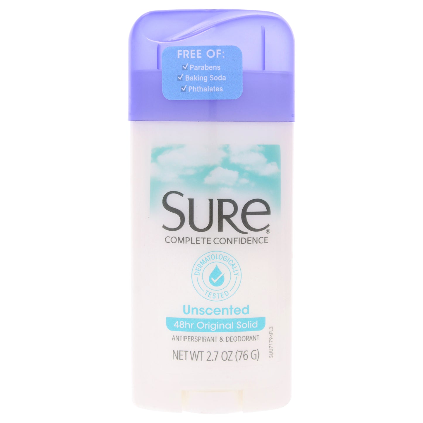 Original Solid Anti-Perspirant Deodorant - Unscented by Sure for Unisex - 2.7 oz Deodorant Stick