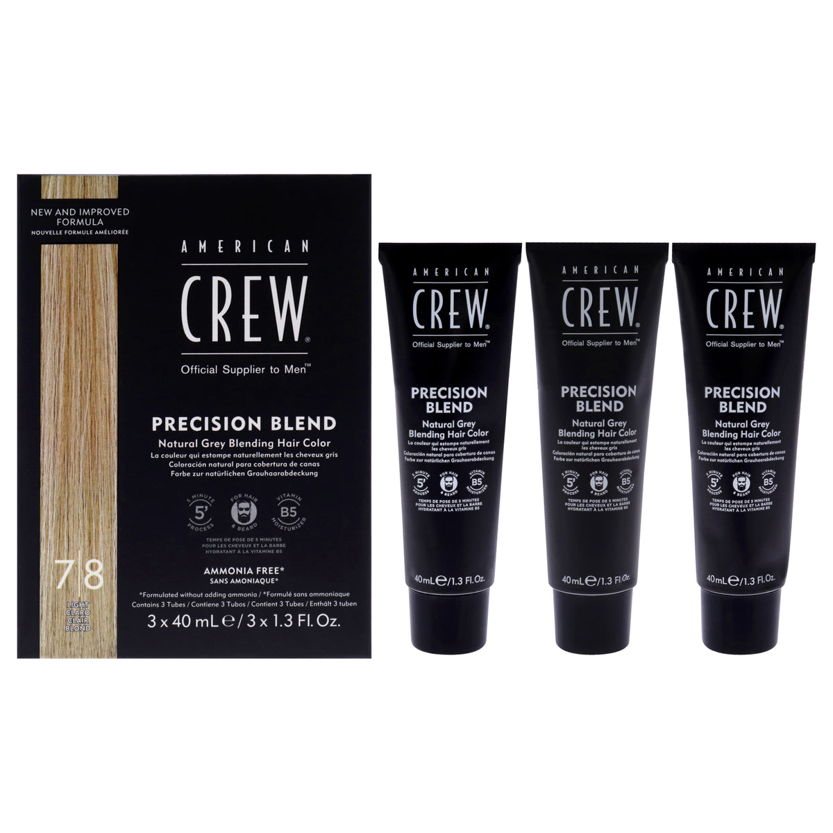 Precision Blend Hair Color Kit - 7-8 Light Claro by American Crew for Men - 3 x 1.3 oz Hair Color