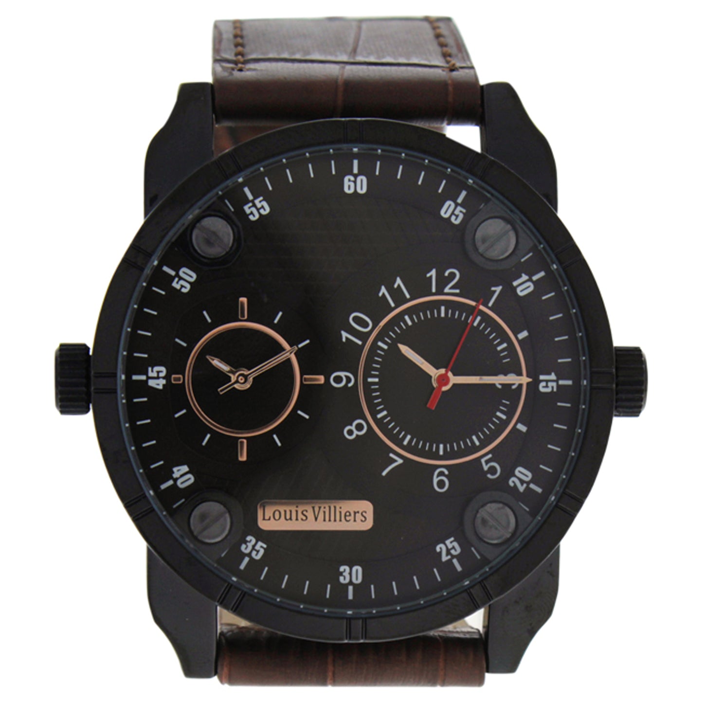 AG3736-12 Black/Brown Leather Strap Watch by Louis Villiers for Men - 1 Pc Watch