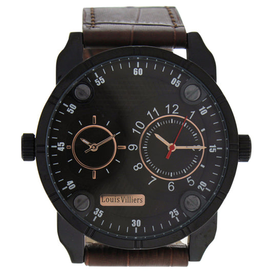 AG3736-12 Black/Brown Leather Strap Watch by Louis Villiers for Men - 1 Pc Watch