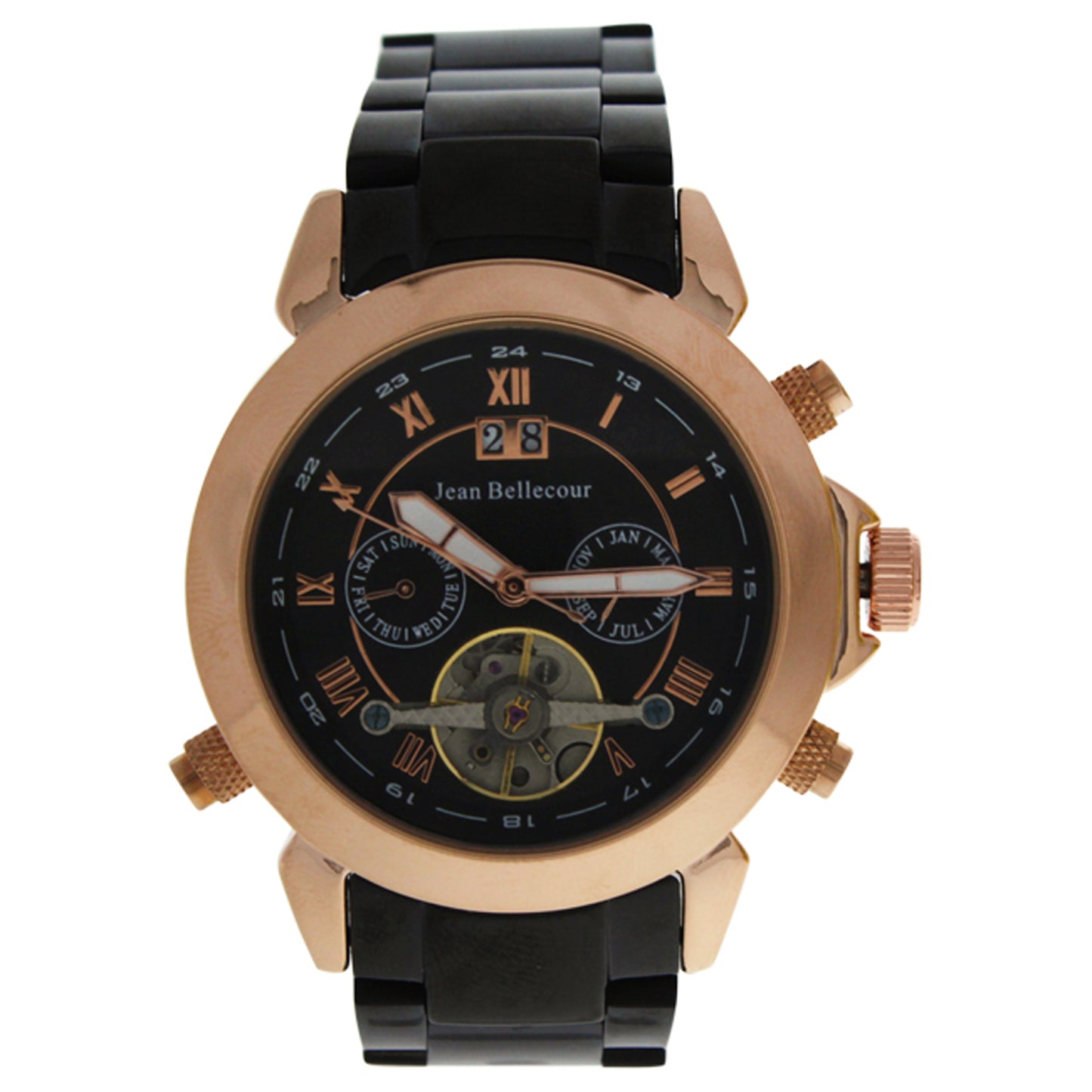 REDS7 Rose Gold/Black Stainless Steel Bracelet Watch by Jean Bellecour for Men - 1 Pc Watch