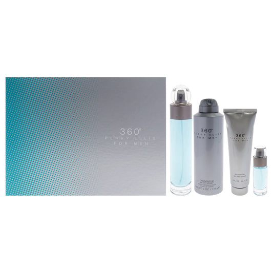 360 by Perry Ellis for Men - 4 Pc Gift Set 3.4oz EDT Spray, 6oz Deodorizing Body Spray, 3.0oz Shower Gel, 0.25oz EDT Spray