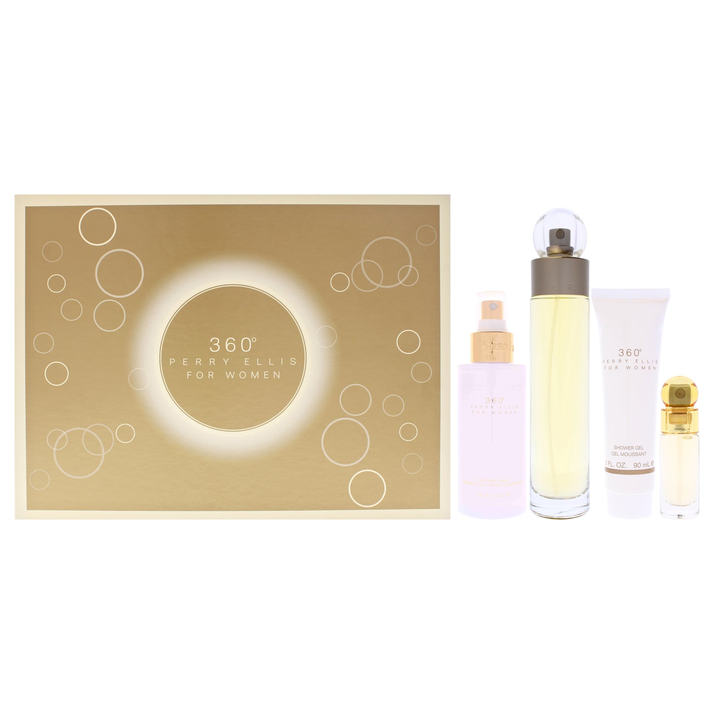 360 by Perry Ellis for Women - 4 Pc Gift Set 3.4oz EDT Spray, 4oz Body Mist Spray, 3oz Shower Gel, 0.25oz EDT Spray