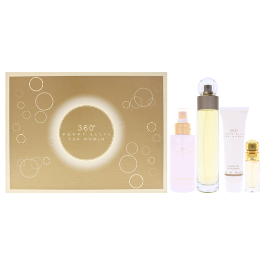 360 by Perry Ellis for Women - 4 Pc Gift Set 3.4oz EDT Spray, 4oz Body Mist Spray, 3oz Shower Gel, 0.25oz EDT Spray
