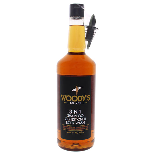 3-In-1 Shampoo Conditioner and Body Wash by Woodys for Men - 32 oz Shampoo