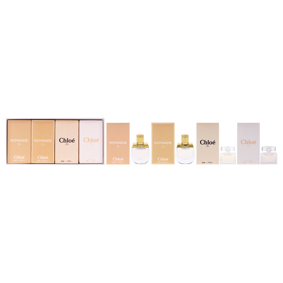 Chloe Variety by Chloe for Women - 4 Pc Mini Gift Set 0.16oz Nomade EDP Spray (Mini), 0.16oz Chloe EDT Spray (Mini), 0.16oz Chloe EDP Spray (Mini), 0.16oz Nomade EDP Spray (Mini)