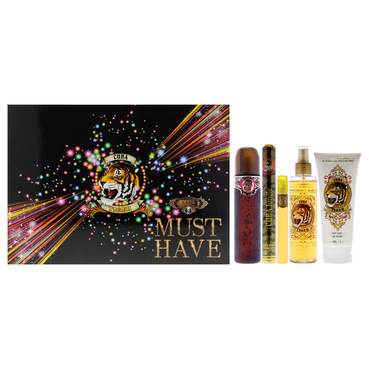 Cuba Must Have Tiger by Cuba for Women - 5 Pc Gift Set 3.3oz EDP Spray, 1.17oz EDP Spray, 0.5oz EDP Spray, 6.6oz Body Lotion, 6.6oz Body Splash