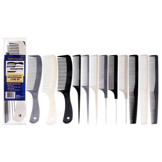 Assorted Color Professional Comb Set by Aristocrat for Unisex - 12 Pc Comb
