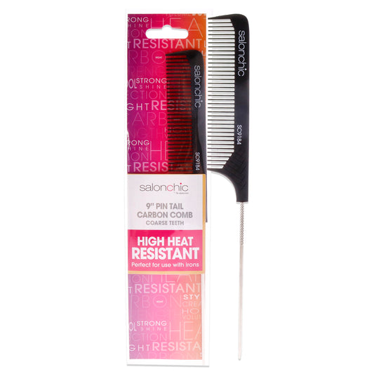 Pin Tail Carbon Comb High Heat Resistant 9 - Coarse Teeth by SalonChic for Unisex - 1 Pc Comb