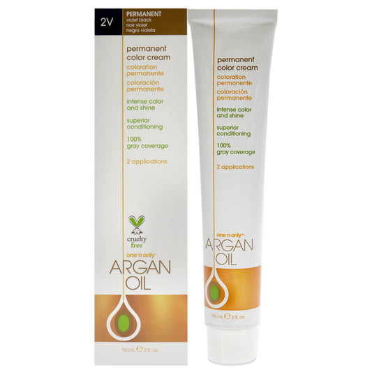 Argan Oil Permanent Color Cream - 2V Violet Black by One n Only for Unisex - 3 oz Hair Color