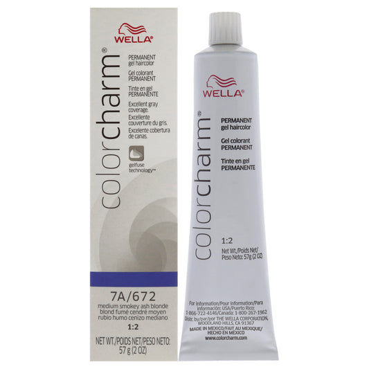 Color Charm Permanent Hair Color Gel - 7A 672 Medium Smokey Ash Blonde by Wella for Unisex - 2 oz Hair Color