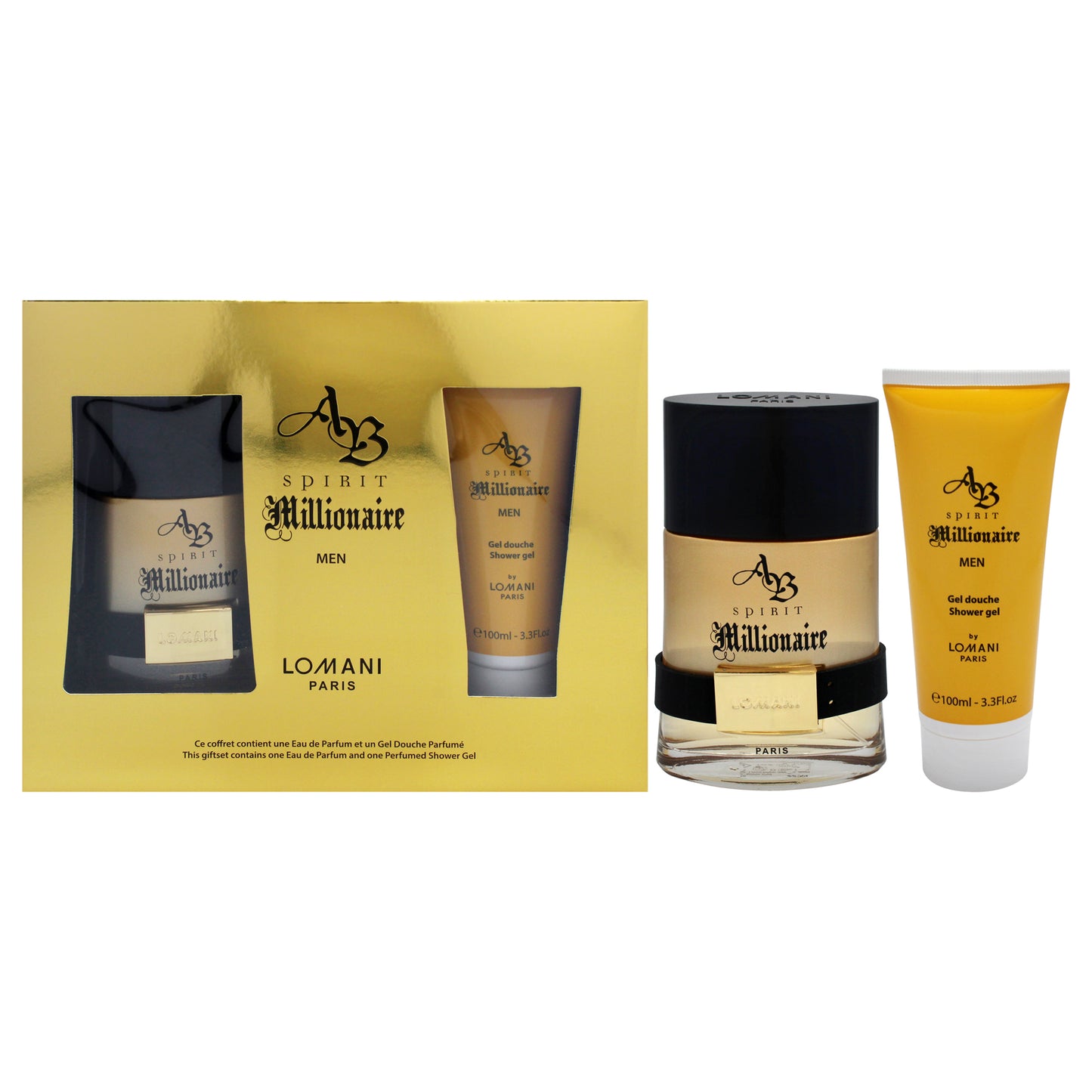 AB Spirit Millionaire by Lomani for Men - 2 Pc Gift Set 3.3oz EDP Spray, 3.3oz Shower Gel