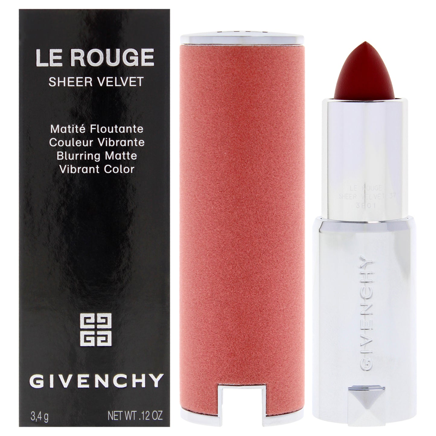 Le Rouge Sheer Velvet Matte Lipstick - 37 Rouge Graine by Givenchy for Women - 0.12 oz Lipstick (Refillable)