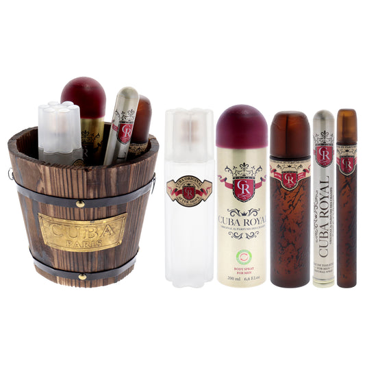 Cuba Royal by Cuba for Men - 4 Pc Gift Set 3.3oz EDT Spray, 1.17oz EDT Spray, 6.6oz Body Spray, 3.3oz After Shave, Buckett