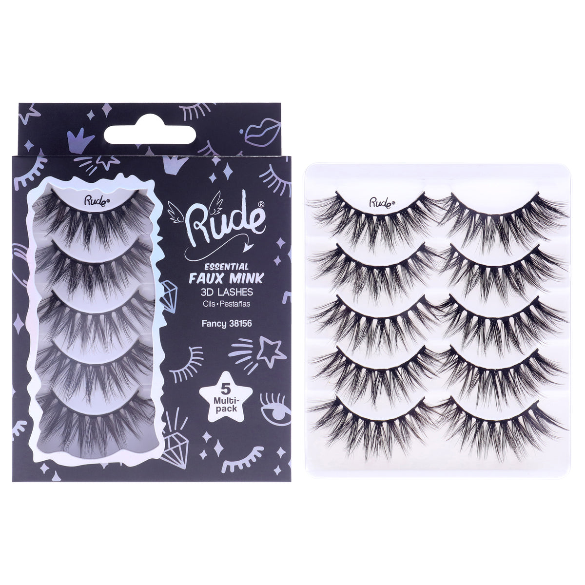 Essential Faux Mink 3D Lashes - Fancy by Rude Cosmetics for Women - 5 Pair Eyelashes