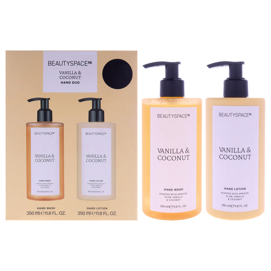 Beauty Space Hand Duo - Vanilla and Coconut by BeautySpace for Unisex - 2 Pc 11.8oz Hand Lotion, 11.8oz Hand Wash