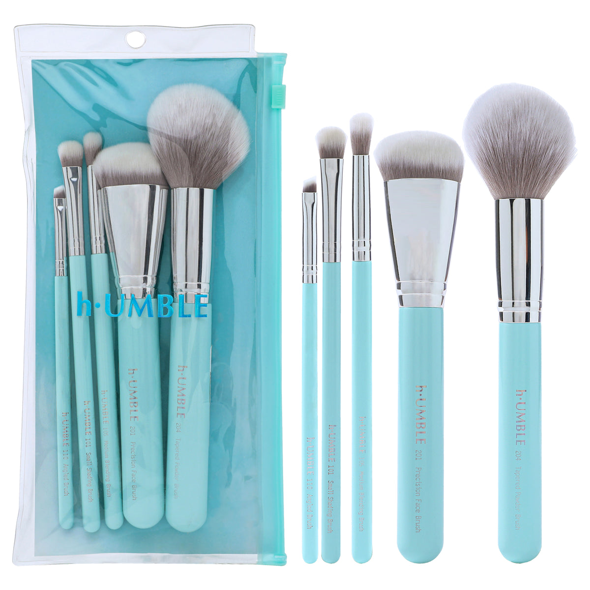 Classic Complete Face Set by Humble Cosmetics for Women - 5 Pc Precision Face Brush - 201, Tapered Powder Brush - 204, Small Shading Brush - 101, Medium Blending Brush - 105, Angled Brush - 110