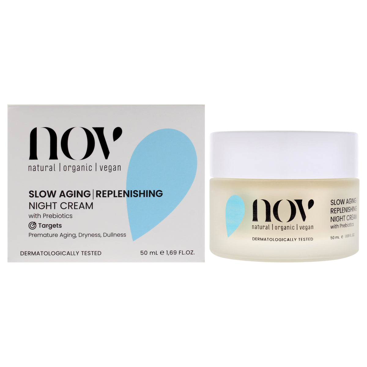 Slow Aging -Repleshing Night Cream by NOV Natural Organic Vegan for Women - 1.69 oz Cream