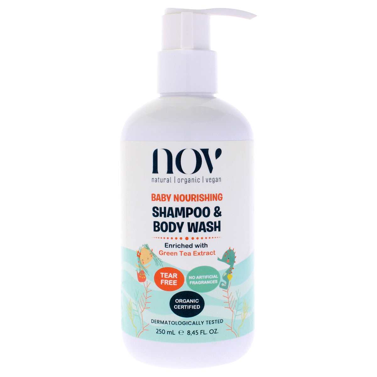 Baby Nourishing Shampoo and Body Wash by NOV Natural Organic Vegan for Kids - 8.45 oz Shampoo