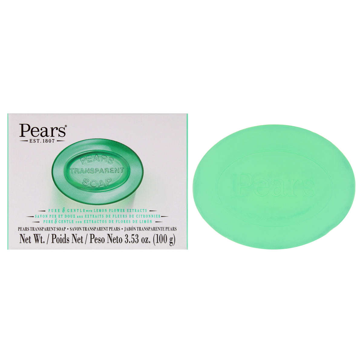 Pure and Gentle with Glycerin and Lemon Flower Extracts - Green by Pears for Unisex - 3.5 oz Bar Soap