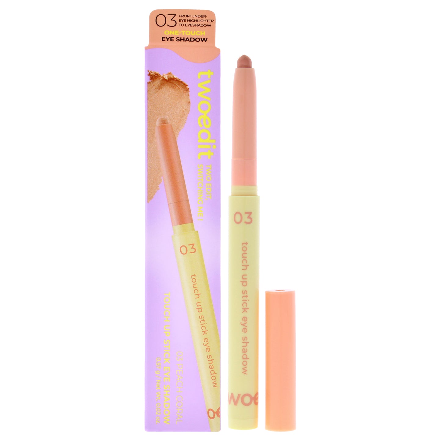 Touch Up Stick Eye Shadow - 03 Peach Coral by Two Edit for Women - 0.02 oz Eye Shadow