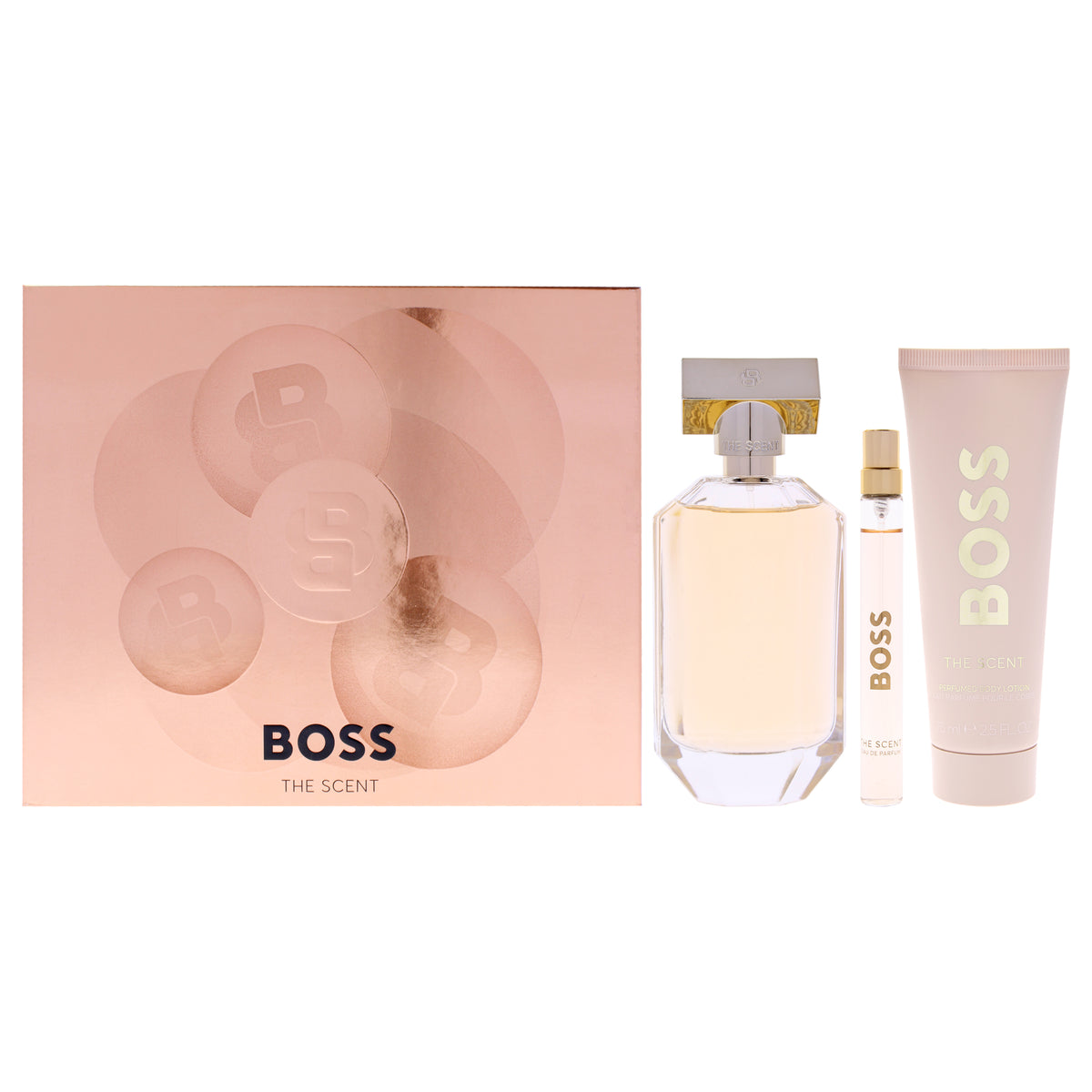 Boss The Scent by Hugo Boss for Women - 3 Pc Gift Set 3.3oz EDP Spray, 0.33oz EDP Spray (Mini), 2.5oz Body Lotion