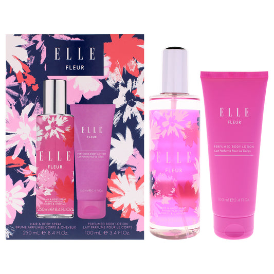 Elle Fleur by Elle for Women - 2 Pc 8.4oz Fleur Hair and Body Spray, 3.4oz Fleur Body Lotion