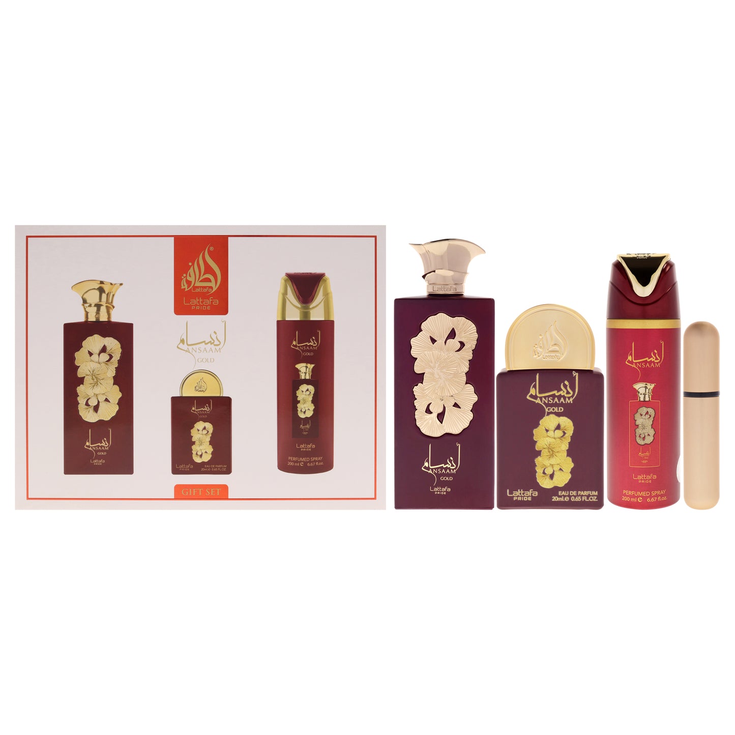 Pride - Ansaam Gold by Lattafa for Women - 3 Pc Gift Set 3.4oz EDP Spray, 0.67oz EDP Spray, 6.67oz Perfumed Body Spray