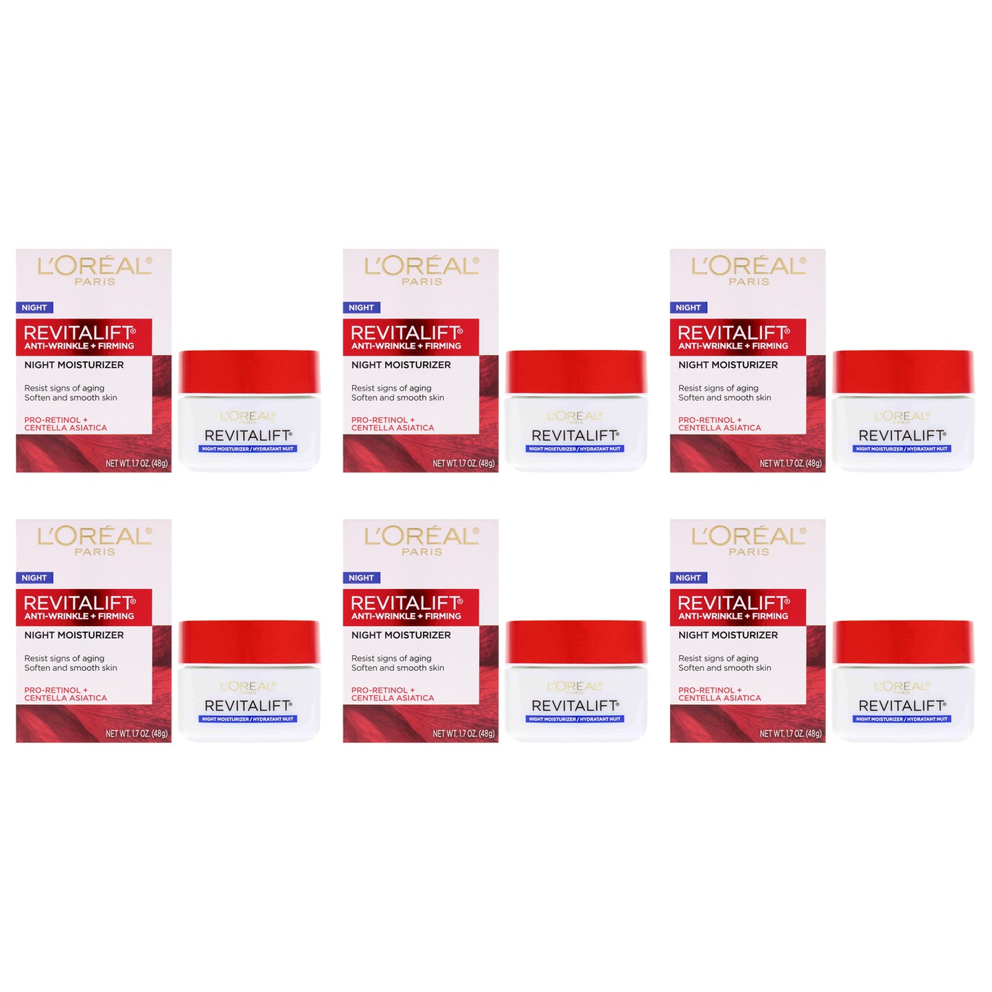 Revitalift Anti-Wrinkle and Firming Moisturizer by LOreal Paris for Unisex - 1.7 oz Cream - Pack of 6