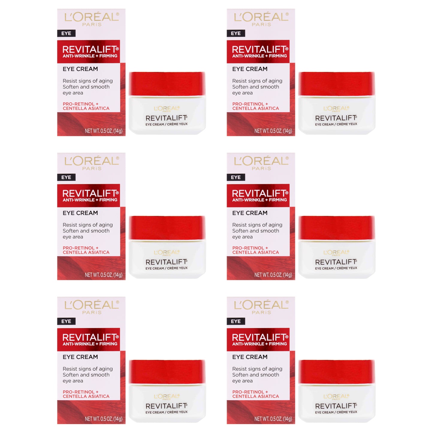 Revitalift Anti-Wrinkle and Firming Eye Treatment by LOreal Paris for Unisex - 0.5 oz Cream - Pack of 6