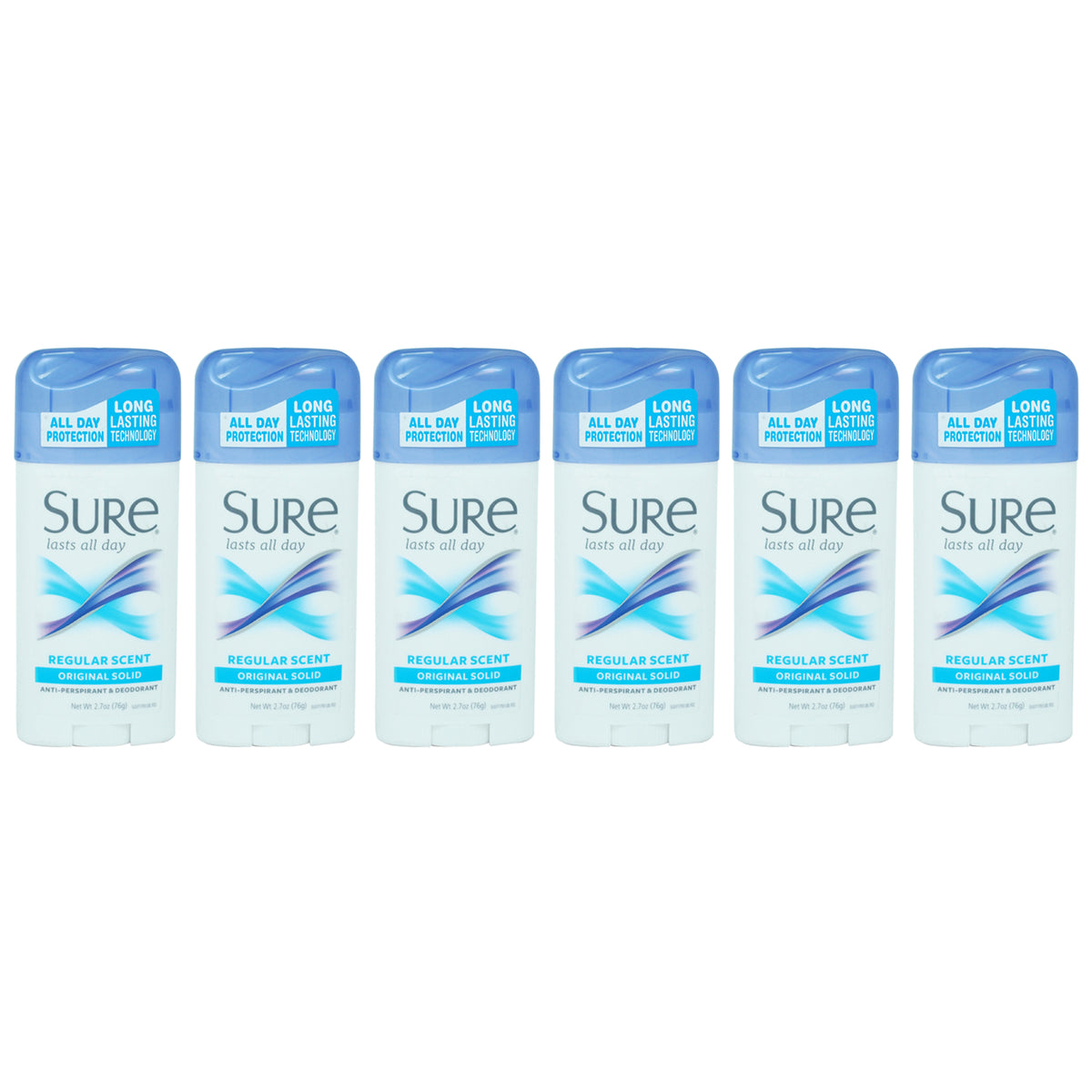 Original Solid AntiPerspirant Deodorant - Regular Scent by Sure for Unisex - 2.7 oz Deodorant Stick - Pack of 6