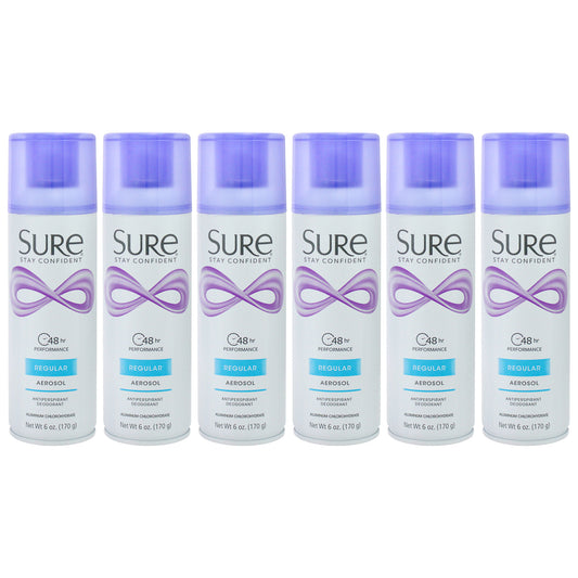 Aerosol Anti-Perspirant and Deodorant - Regular by Sure for Unisex - 6 oz Deodorant Spray - Pack of 6