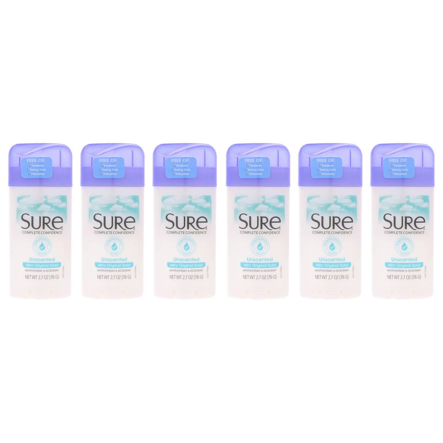 Original Solid AntiPerspirant Deodorant Stick - Unscented by Sure for Unisex - 2.7 oz Deodorant Stick - Pack of 6