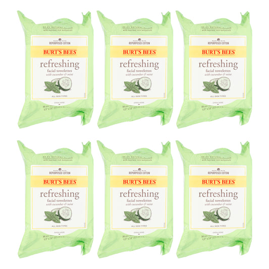 Facial Cleansing Towelettes - Cucumber and Sage by Burts Bees for Unisex - 30 Count Towelettes - Pack of 6