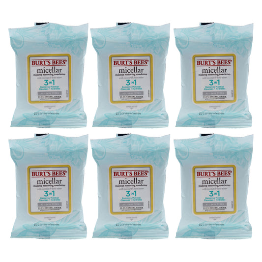 Micellar Makeup Removing Towelettes - Coconut and Lotus Water by Burts Bees for Women - 10 Count Towelettes - Pack of 6