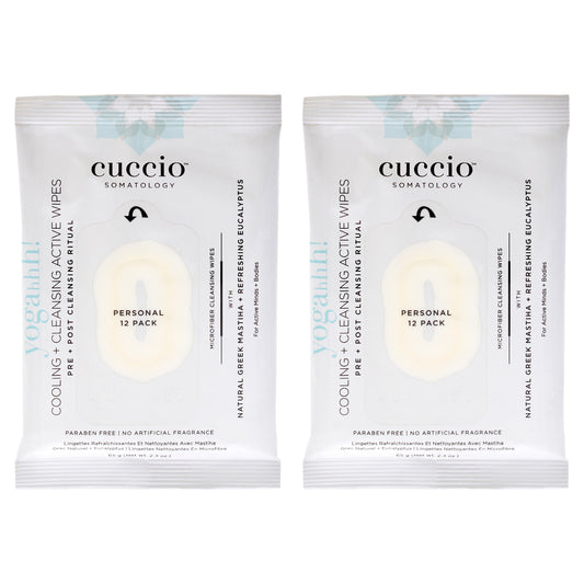 Somatology Yogahh Cooling Plus Cleansing Wipes by Cuccio Somatology for Unisex - 12 Count Wipes - Pack of 2