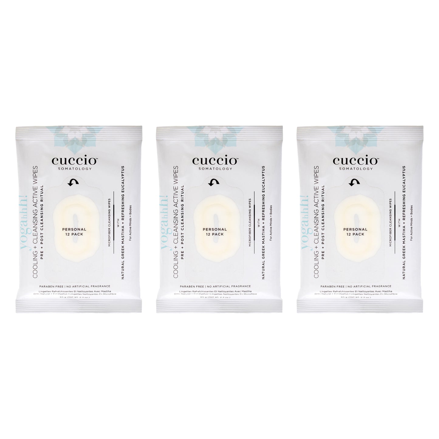 Somatology Yogahh Cooling Plus Cleansing Wipes by Cuccio Somatology for Unisex - 12 Count Wipes - Pack of 3