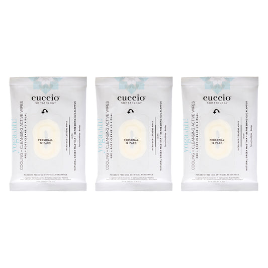 Somatology Yogahh Cooling Plus Cleansing Wipes by Cuccio Somatology for Unisex - 12 Count Wipes - Pack of 3
