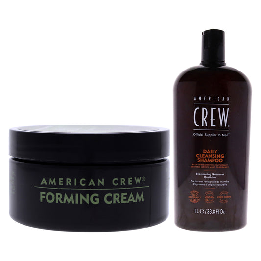 Forming Cream and Daily Cleansing Shampoo Kit by American Crew for Men - 2 Pc Kit 3oz Cream, 33.8oz Shampoo