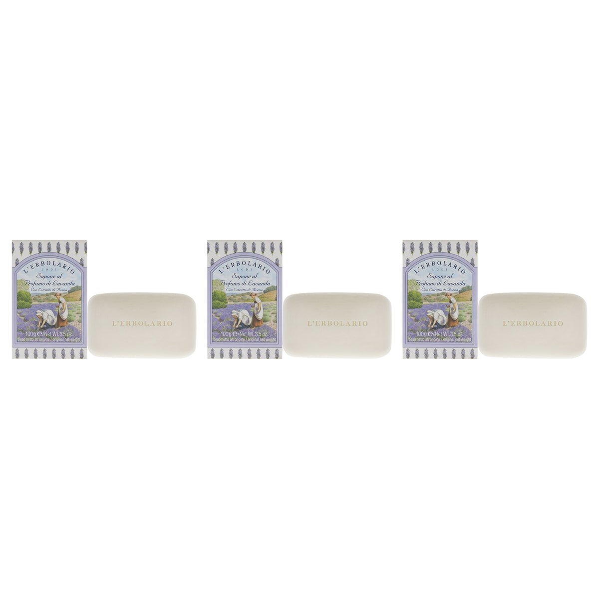 Perfumed Soap - Lavender - Pack of 3 by LErbolario for Unisex - 3.5 oz Soap