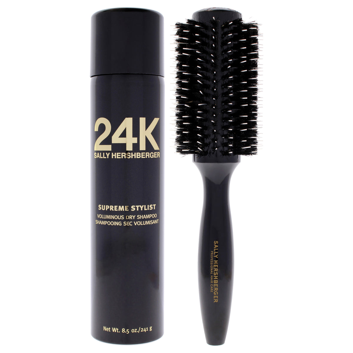 24K Volumizing Dry Shampoo And Large Round Brush Kit by Sally Hershberger for Unisex - 2 Pc Kit 8.5oz Dry Shampoo, Hair Brush