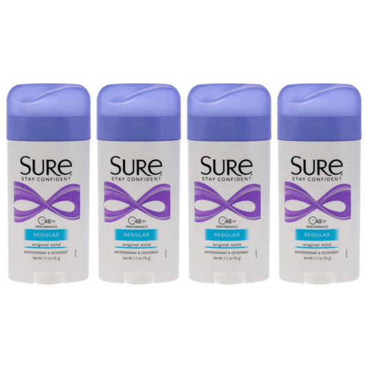 Original Solid Anti-Perspirant Deodorant - Regular by Sure for Unisex - 2.7 oz Deodorant Stick - Pack of 4