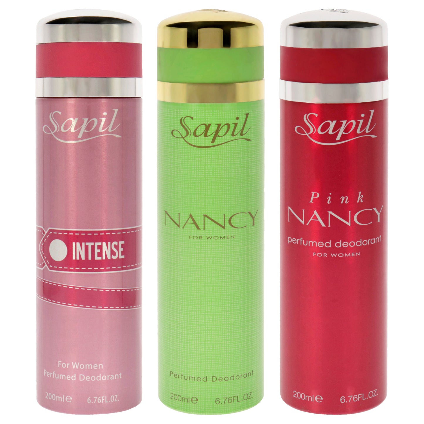 Sapil Kit by Sapil for Women - 3 Pc Kit 6.76 oz Deodorant Spray - Intense, 6.76oz Deodorant Spray - Nancy Green, 6.76oz Deodorant Spray - Pink Nancy