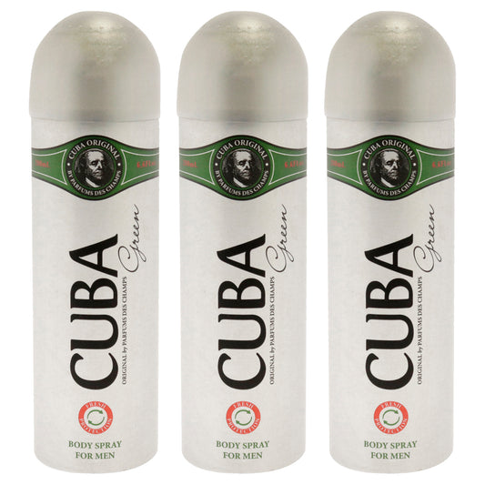 Cuba Green by Cuba for Men - 6.6 oz Body Spray - Pack of 3