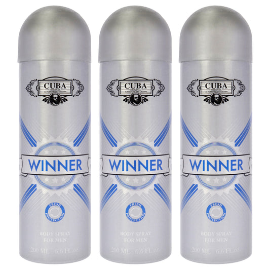 Cuba Winner by Cuba for Men - 6.6 oz Body Spray - Pack of 3