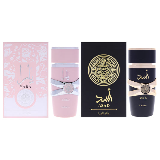 Lattafa Kit by Lattafa for Unisex - 2 Pc Kit 3.4oz Asad EDP Spray, 3.4oz Yara EDP Spray