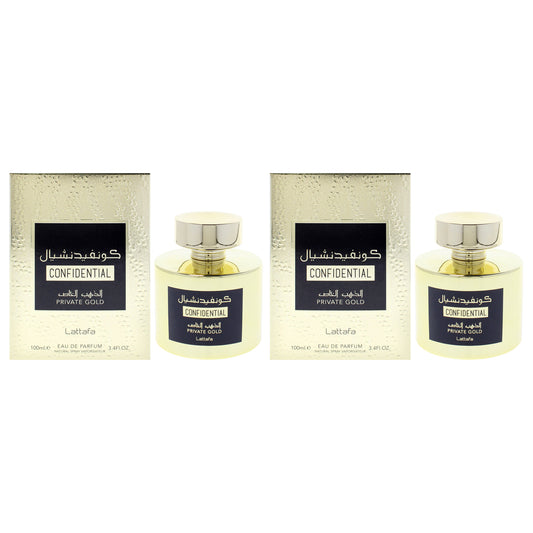 Confidential - Private Gold by Lattafa for Unisex - 3.4 oz EDP Spray - Pack of 2
