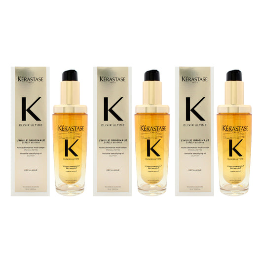Elixir K Ultime Versatile Beautifying Oil by Kerastase for Women - 2.53 oz Oil (Refillable) - Pack of 3