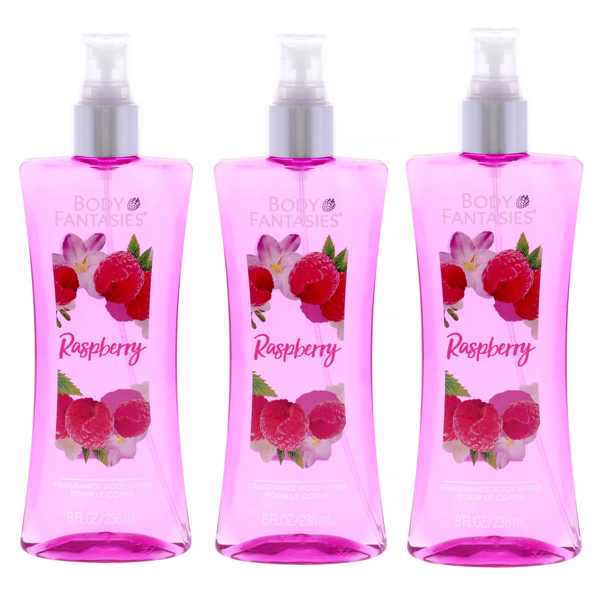 Raspberry Fragrance Body Spray by Body Fantasies for Women - 8 oz Body Spray - Pack of 3